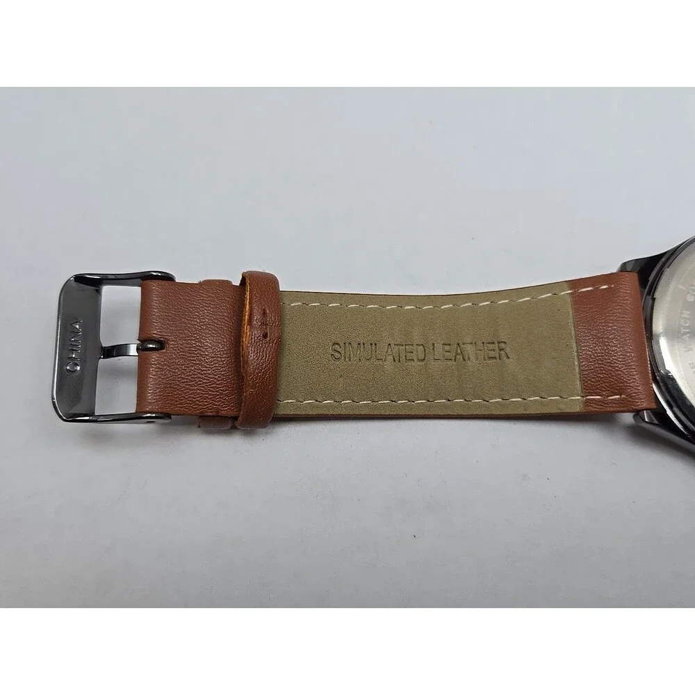 Van Heusen VAN5704RO Mens Black Multi Dial Leather Quartz Watch New Battery
